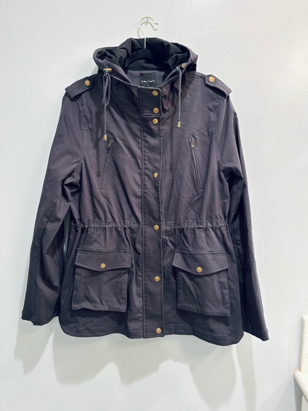 Eden Society Cinched Waist Hooded Cargo Anorak Jacket Charcoal Grey Size XL NWT - Picture 7 of 10